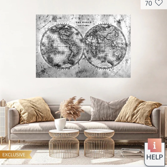 World Map Wall Art. Hemispheres Contrast World Map Wall Art 24x36 in - Picture 6 of 8